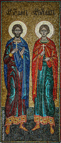 External mosaic decoration. Sts. Flor and Lavr church in Moscow, Russia 