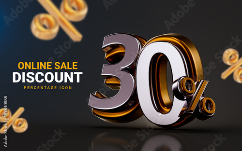 online sale discount 30 percent special offer on dark background 3d render concept for shopping