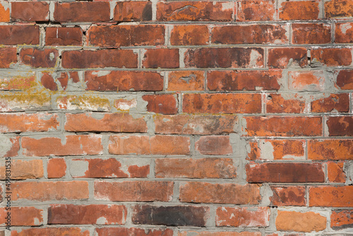 Abstract red brick and cement wall