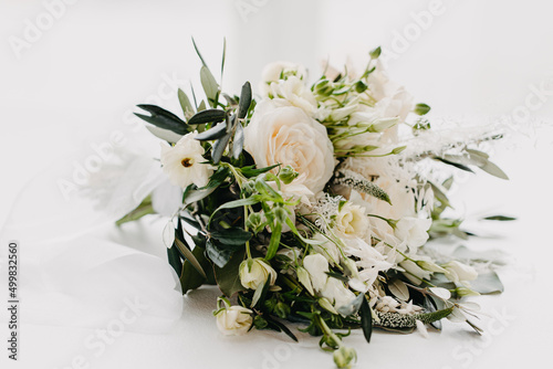 Beautiful wedding bouquet on isolated white background. High quality photo, natural light photography, wide open lens, depth of field