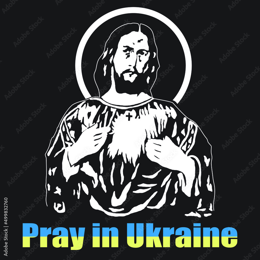 Fototapeta premium Saint vector silhouette. The inscription in English Pray for Ukraine