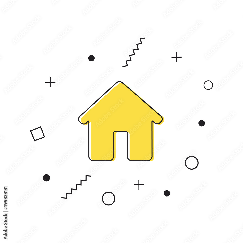 House icon. Yellow home icon with geometric shapes on white background. Vector