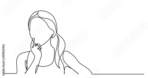 one line drawing of woman professional thinking finding solutions solving problems photo