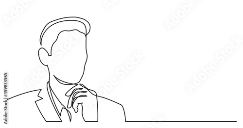 one line drawing of woman professional thinking finding solutions solving problems