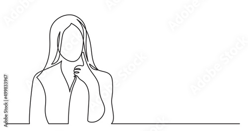 one line drawing of woman professional thinking finding solutions solving problems