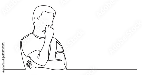 one line drawing of woman professional thinking finding solutions solving problems