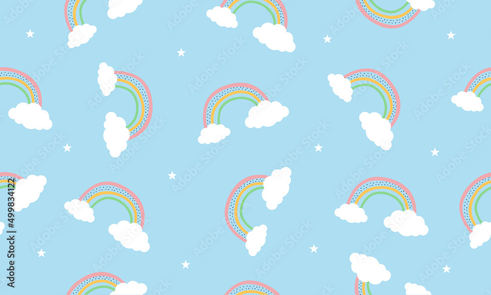 Cute rainbow in pastel colors seamless pattern background. Vector