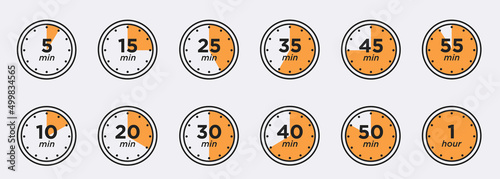 Timer, clock, stopwatch isolated set icons. Label cooking time. Vector illustration