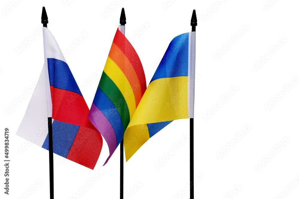 flags Russian Ukrainian rainbow peace white background