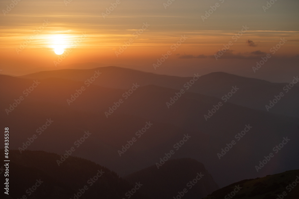 Summer sunrise in Parang Mountains, Romania