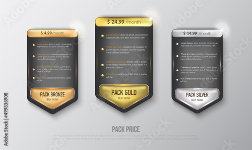 Button web price table pack on background color black 14