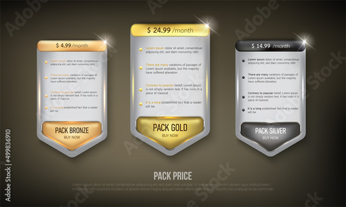 Button web price table pack on background color black 14