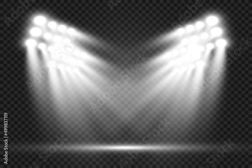 White scene on with spotlights. Vector illustration.
