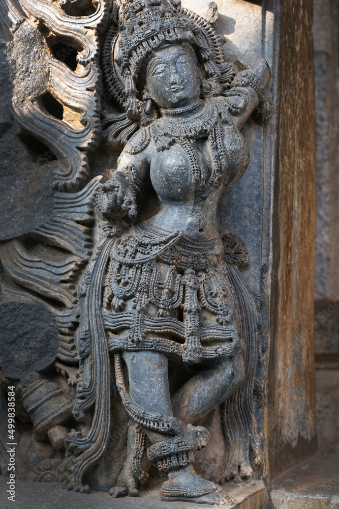 Hoysaleswara Temple sculpture work Halebidu Karnataka India, 12th-century Hindu temple dedicated to Shiva, It is the largest monument in Halebidu, the former Hoysala capital.