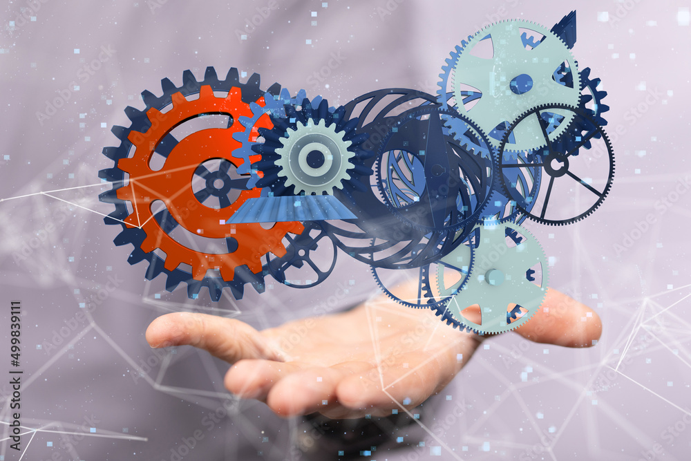 gear system data. Connecting lines and dots.Big data visualization gear system data. Connecting lines and dots.Big data visualization