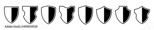 Shields icon set. Different shields shapes. Protect badge. Black security icon. Protection symbol. Security logo.Vector graphic. photo
