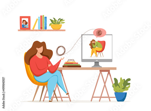 Psychology therapy online counseling vector concept.