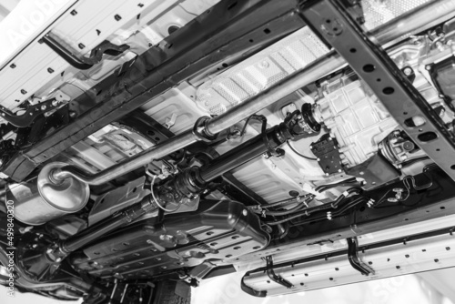 under the car chassis,truck drive shaft and exhaust chamber silencer muffler system