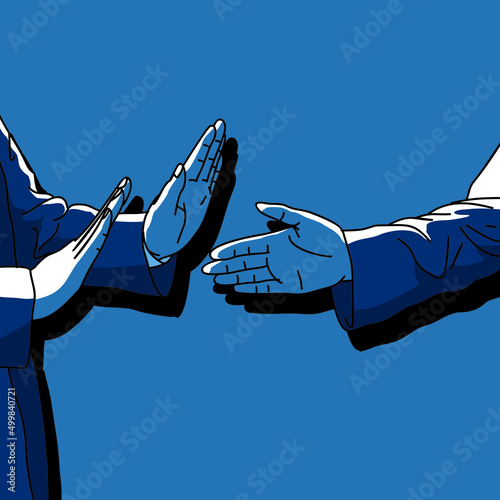avoid or refuse or reject or decline handshake for business illustration