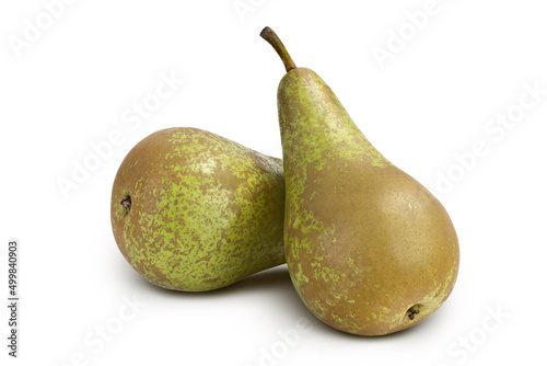 Green conference pear isolated on white background with clipping path and full depth of field