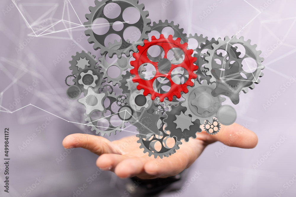 gear system data. Connecting lines and dots.Big data visualization gear system data. Connecting lines and dots.Big data visualization