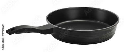 black frying pan with a non-stick coating isolated on white background with clipping path and full depth of field