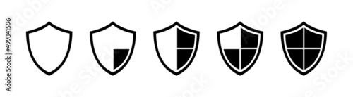 Black shields vector icon set. Vintage black heraldic shields templates. Vector shields collection. Protection symbol. Security logo. Defence, safety, guard, safe symbols. Vector graphic.