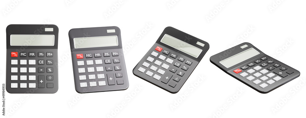 3d render of electronics calculator on white background,with clipping path. - obrazy, fototapety, plakaty 