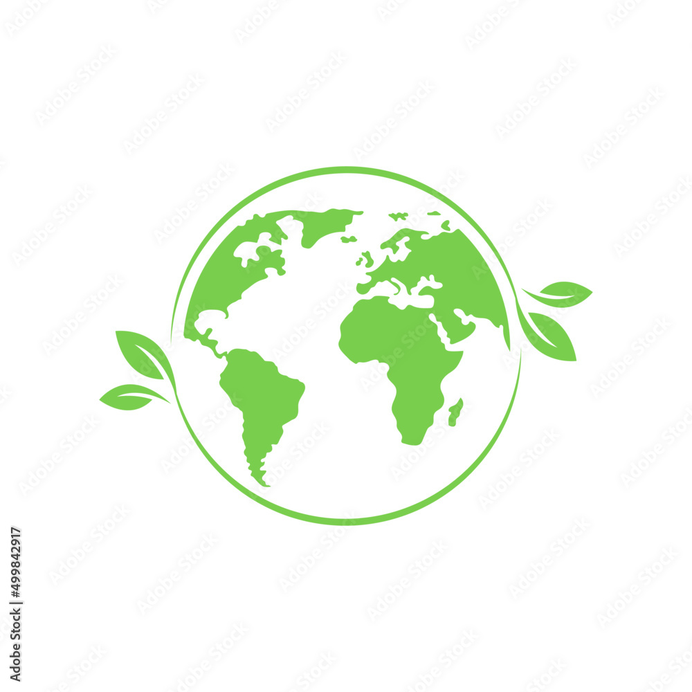 Green eco world icon. Ecological earth concept logo. Green planet. Planet earth. Ecology concept. Environmental concept. Safe world. Save the planet. ECO logo. Vector graphic. - obrazy, fototapety, plakaty 