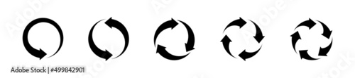 Black refresh recycle refuse reuse rotate circulation vector arrows icons set. Black rotation arrows vector set. Eco refuse icon set. Logo design. Vector graphic photo