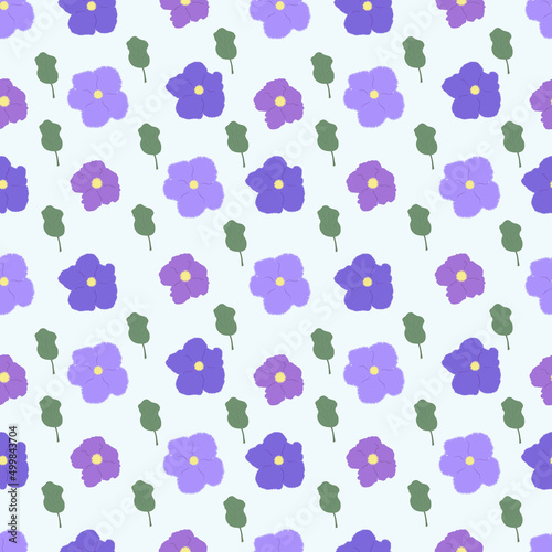 Pattern purple and blue flowers with leaves. For wrappers and wrapping paper, fabrics.