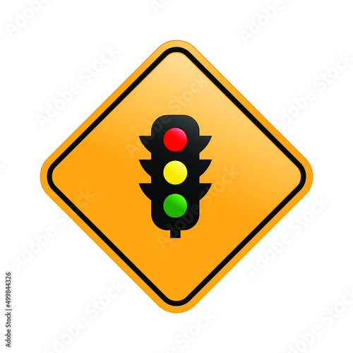 Traffic Lights. A warning sign of red light isolated. Traffic light icon vector on red triangle sign. Creative traffic light sign template