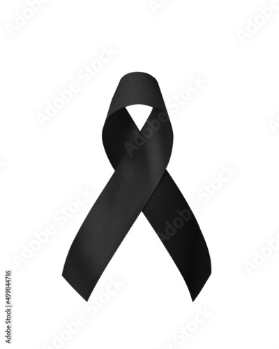 Black Ribbon for Melanoma awareness, skin cancer prevention, and mourning for death loss of victims and terror attack. (Bow isolated on white background with clipping path) photo