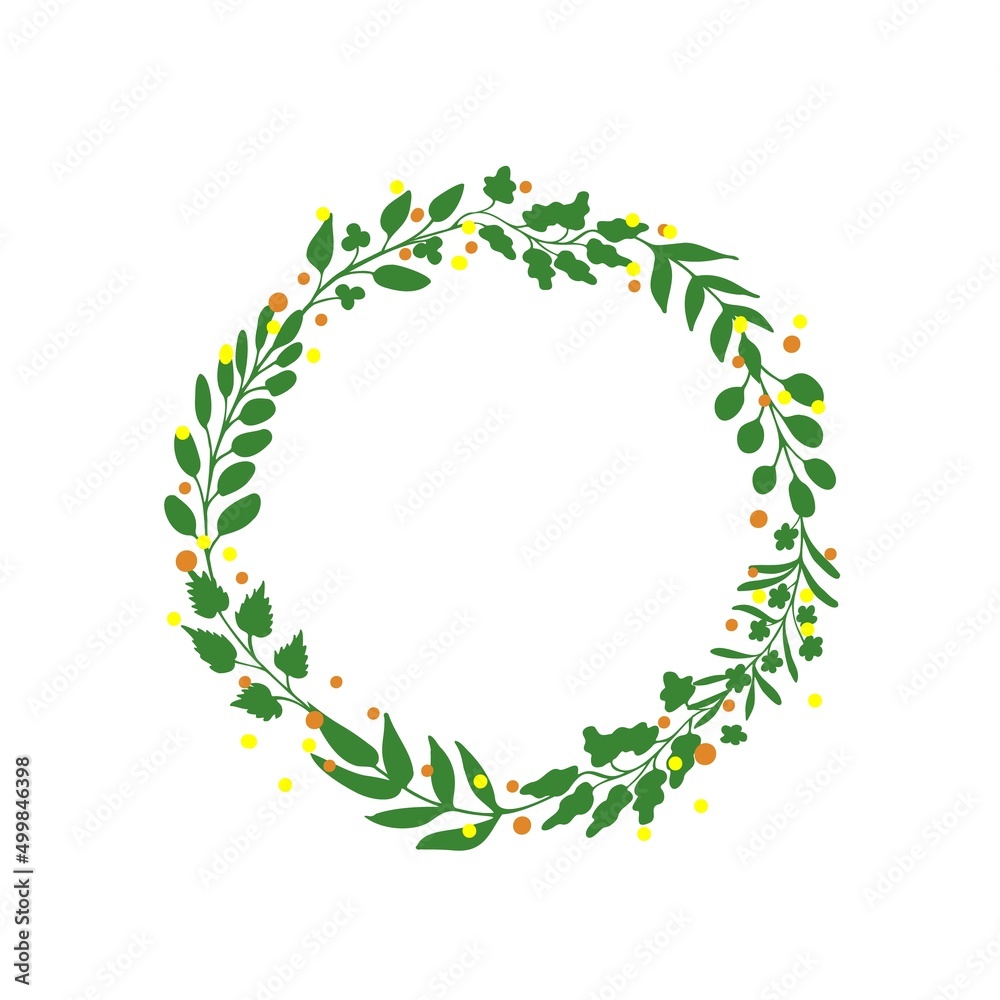 Hand drawn doodle leaf wreath, copy space frame. Minimalistic vector design element for prints