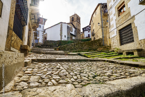 Old stone stairs leading to the medieval church of Candelario  Salamanca.