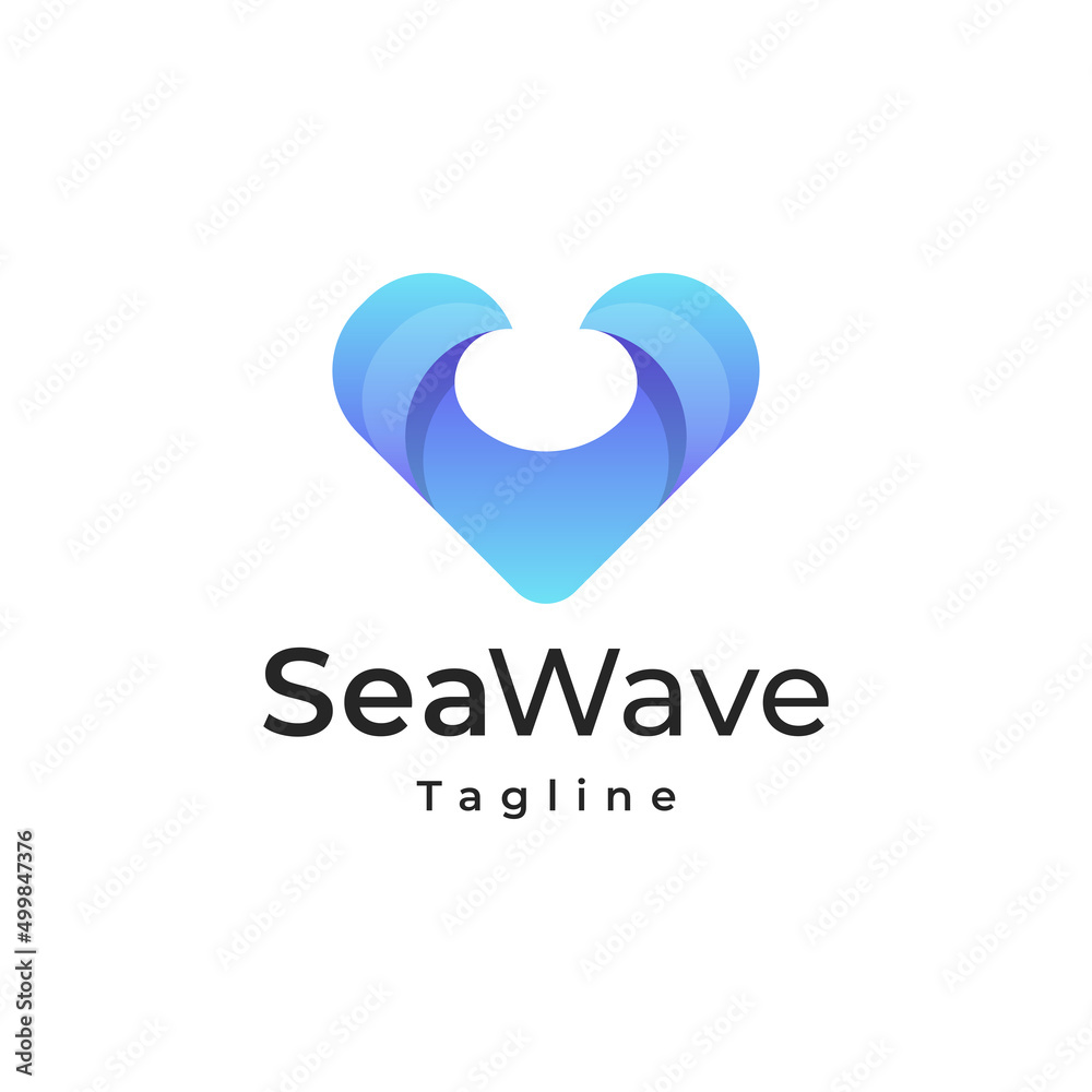 Ocean Sun Wave 3d gradient Logo Design Template
