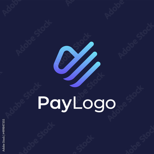 Pay logo design with line outline gradient colorful style, concept of credit card, crypto wallet, fast online payment
