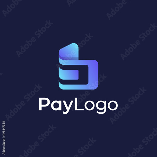 Pay logo design with gradient colorful style, concept of credit card, crypto wallet, fast online payment