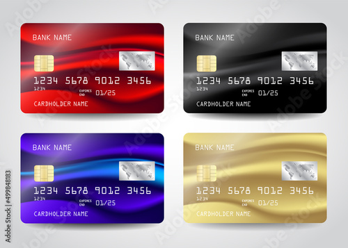 Credit Cards vector set icons. Realistic credit cards abstract design set with colorful abstract background design. Vector illustration design image EPS10