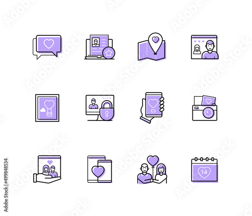Internet dating - modern line design style icons set