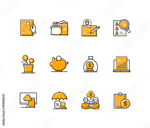Money accumulation - modern line design style icons set