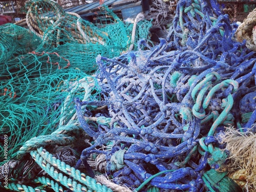 Full frame blue and green nylon fishing nets for use as background