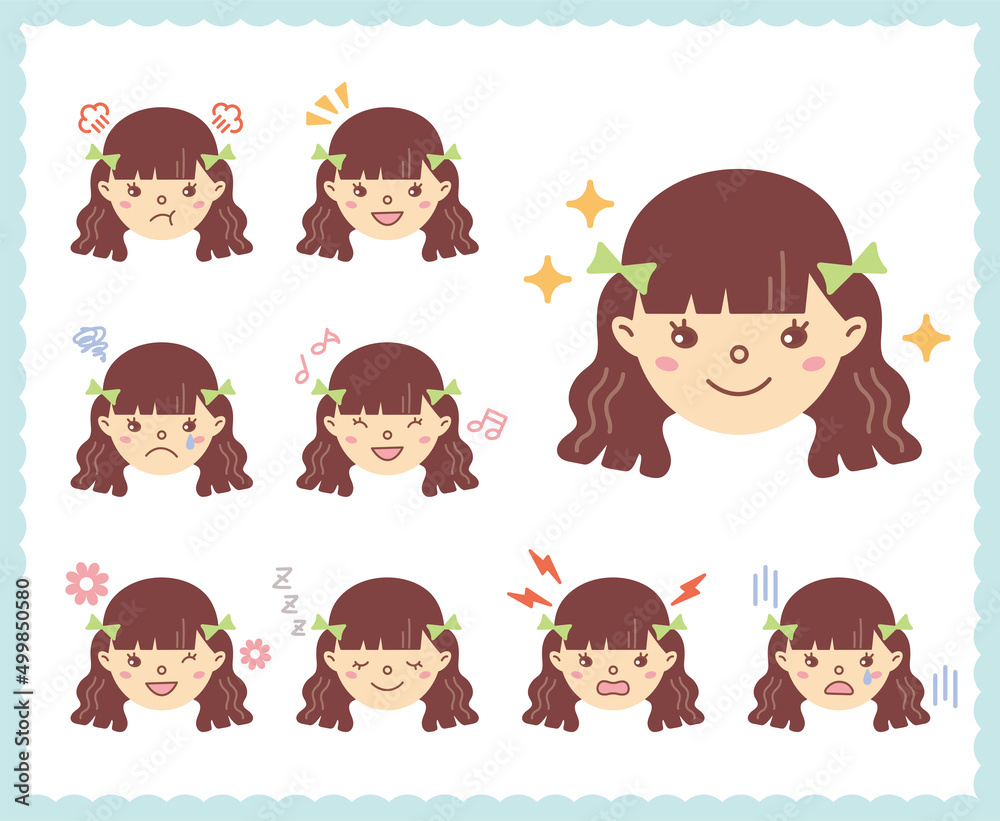 女性の喜怒哀楽の感情　顔アイコン　セット40