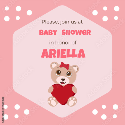 Baby Shower greeting card with Teddy Bears gils