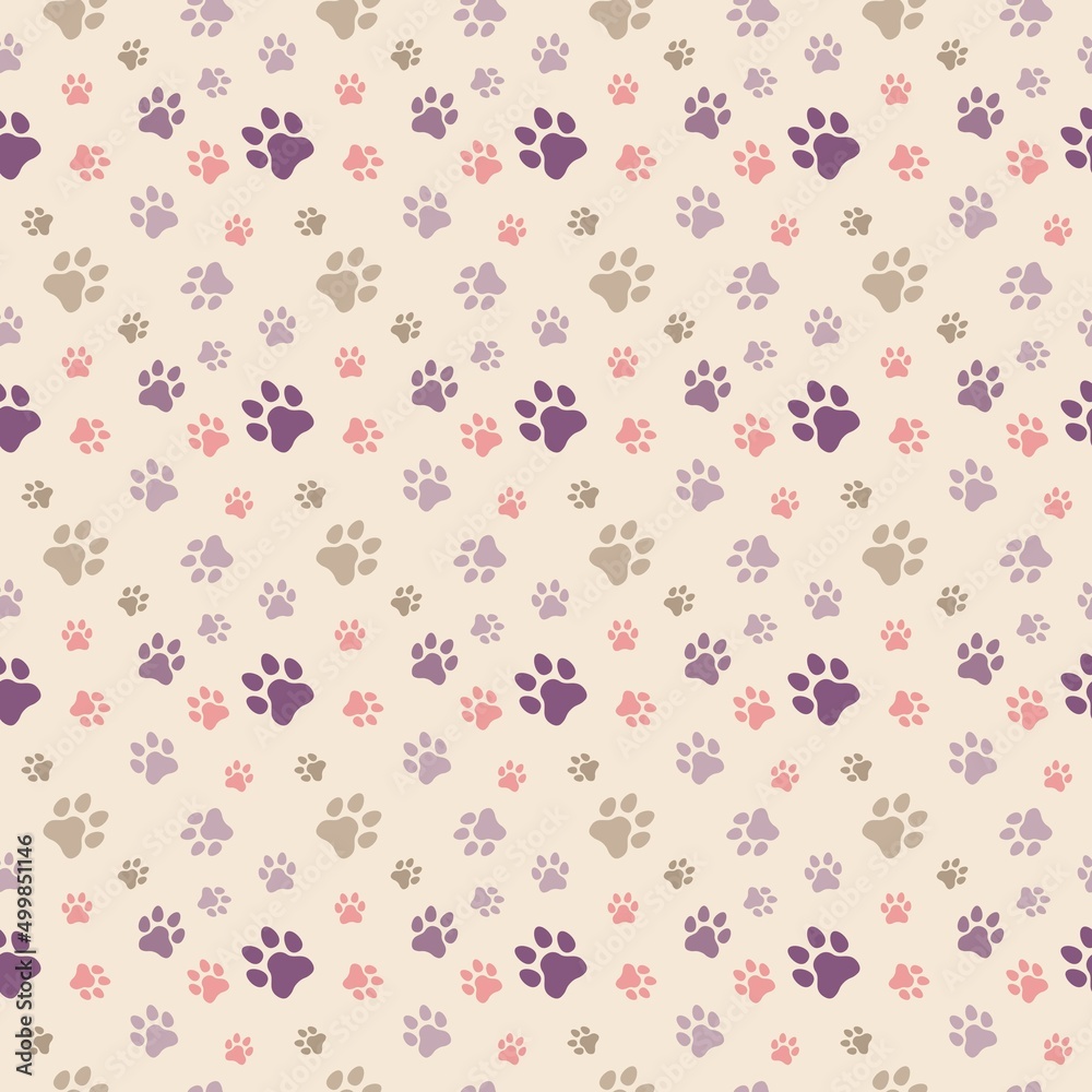 Dog and Cat paw seamless pattern vector doodle abstract animal footprint background for fabric, texture and wallpaper illustration for digital and print materials.