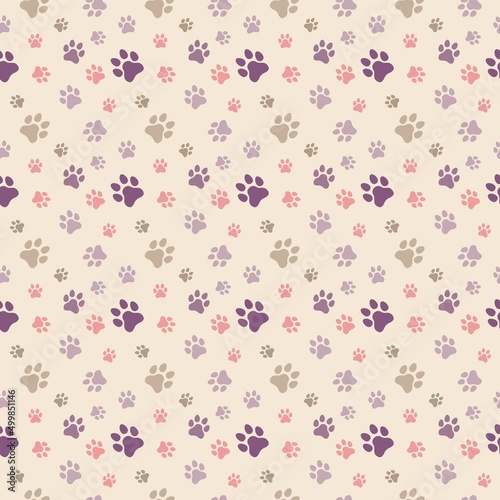 Dog and Cat paw seamless pattern vector doodle abstract animal footprint background for fabric, texture and wallpaper illustration for digital and print materials.