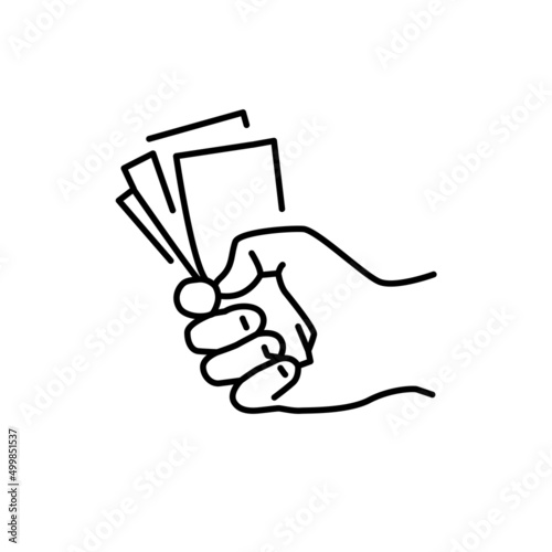 Hand holding a money color line icon. Pictogram for web page