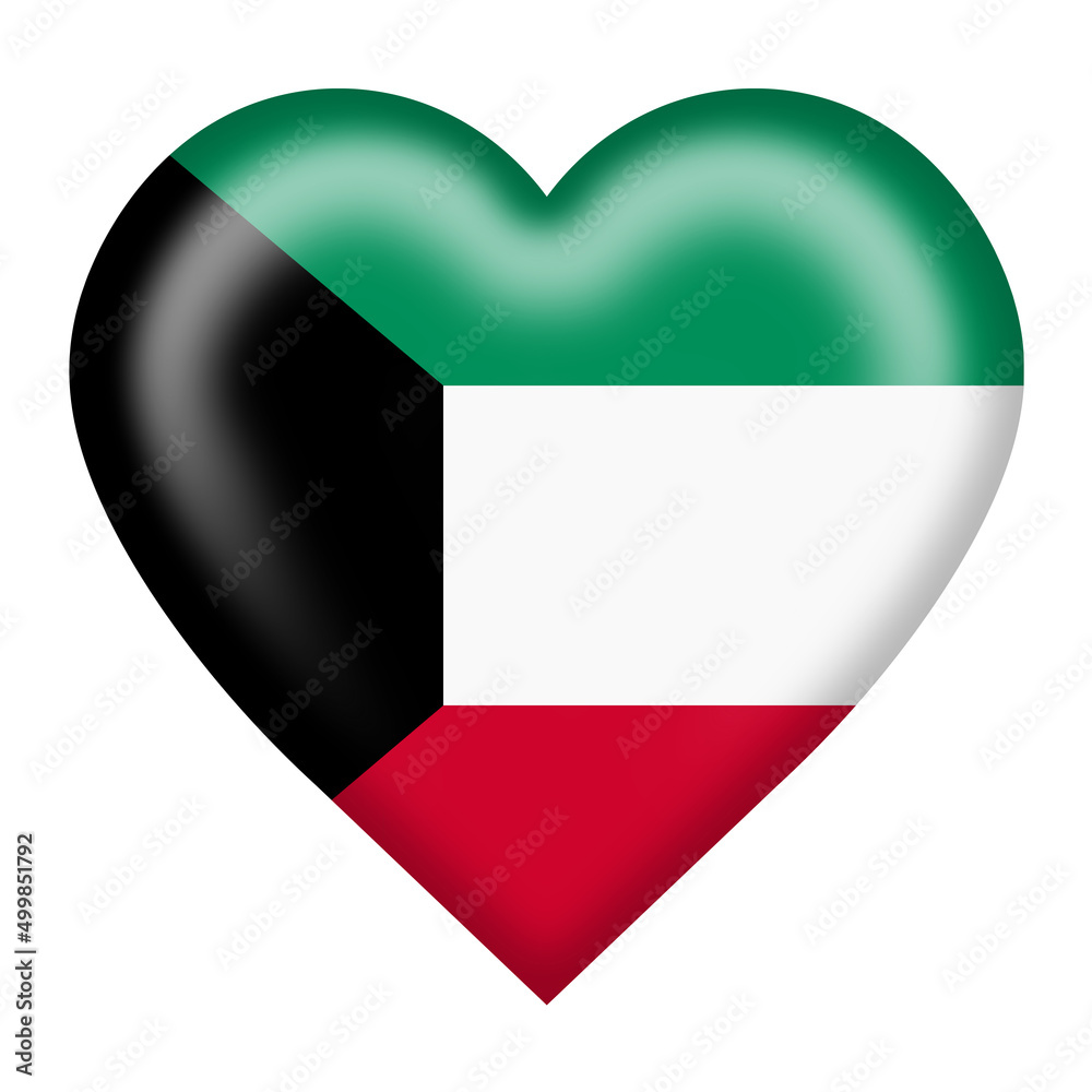 Kuwait flag heart button isolated on white with clipping path 3d illustration Kuwait flag heart button isolated on white with clipping path 3d illustration