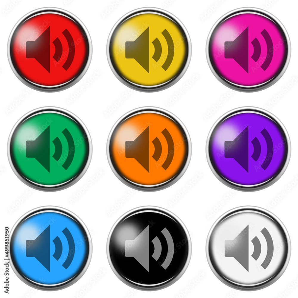 Audio music sign button icon set isolated on white with clipping path 3d illustration Audio music sign button icon set isolated on white with clipping path 3d illustration