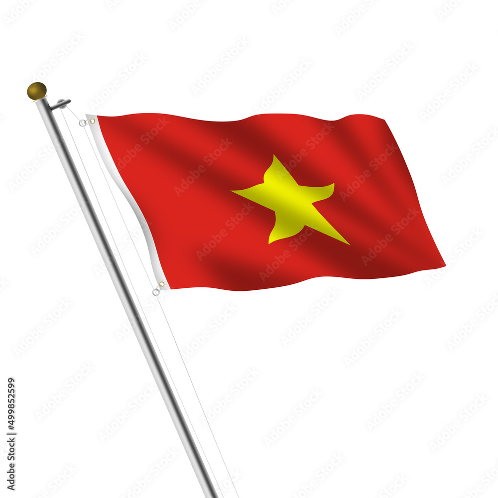 Vietnam flagpole 3d illustration on white with clipping path Vietnam flagpole 3d illustration on white with clipping path
